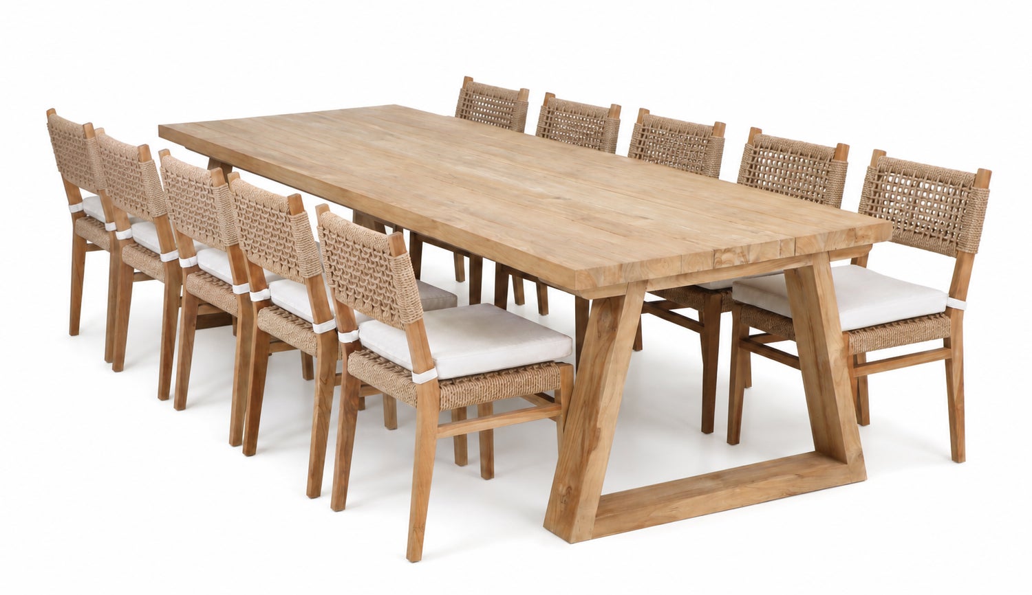 Marcelo Tiikki ruokap&ouml;yt&auml; 270x100cm + 10 Marcelo Teak tuolia, paksua massiivitiikki&auml;!