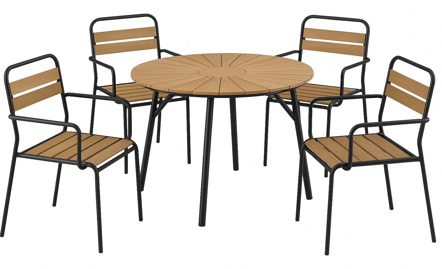 Modena 100cm py&ouml;re&auml; terassip&ouml;yt&auml; + 4 Cafe tuolia k&auml;sinojilla