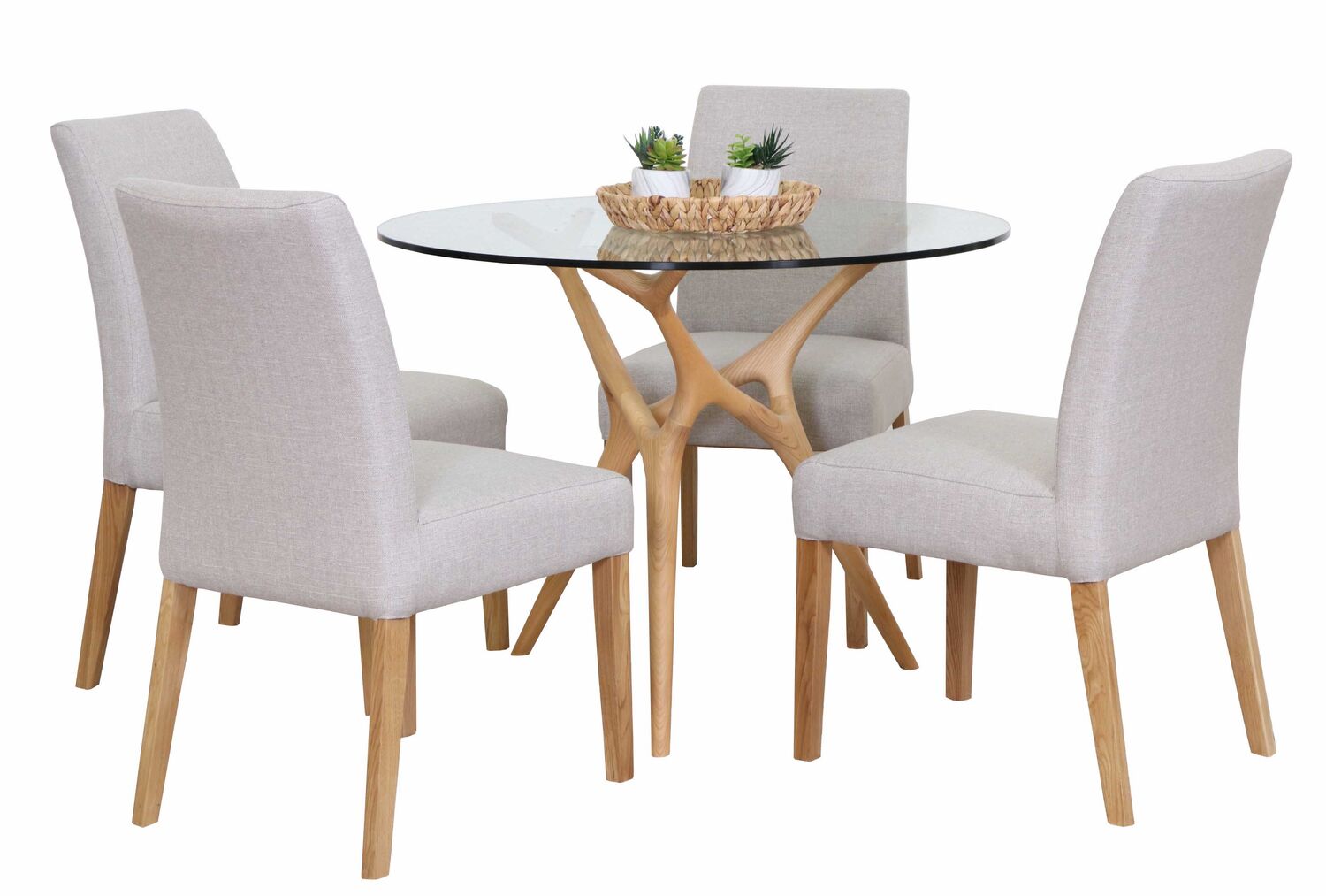 SALVADOR PYÖREÄ 100 CM DESIGN RUOKAPÖYTÄ LASIKANNELLA + 4 MALAGA TUOLIA